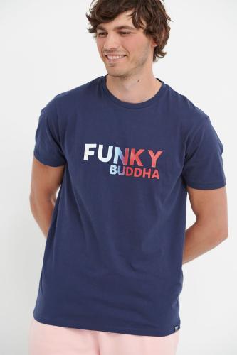 Funky Buddha ανδρικό T-shirt με logo print Regular Fit - FBM005-029-04 Μπλε Cobalt L
